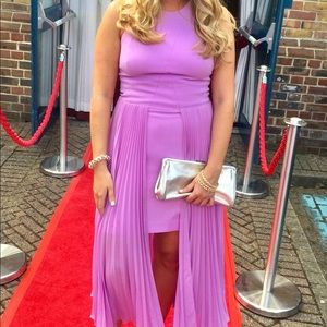 Halston Heritage Lilac Round-Neck Plisse Dress